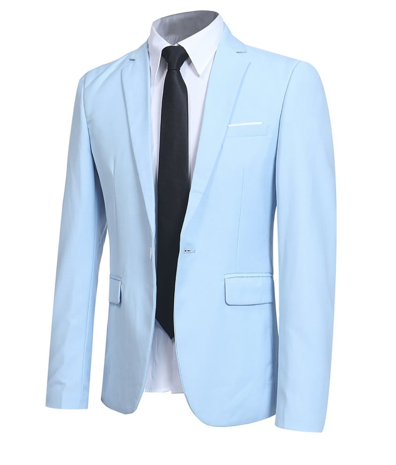 YFFUSHI Men Slim Fit One Button Blazer Jacket Casual/Party Sport Coat,Light Blue,XX-Large - Image 1